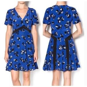 Rebecca Taylor Alyssum Silk Floral Dress Size 2 Blue Black A Line Spring Mini
